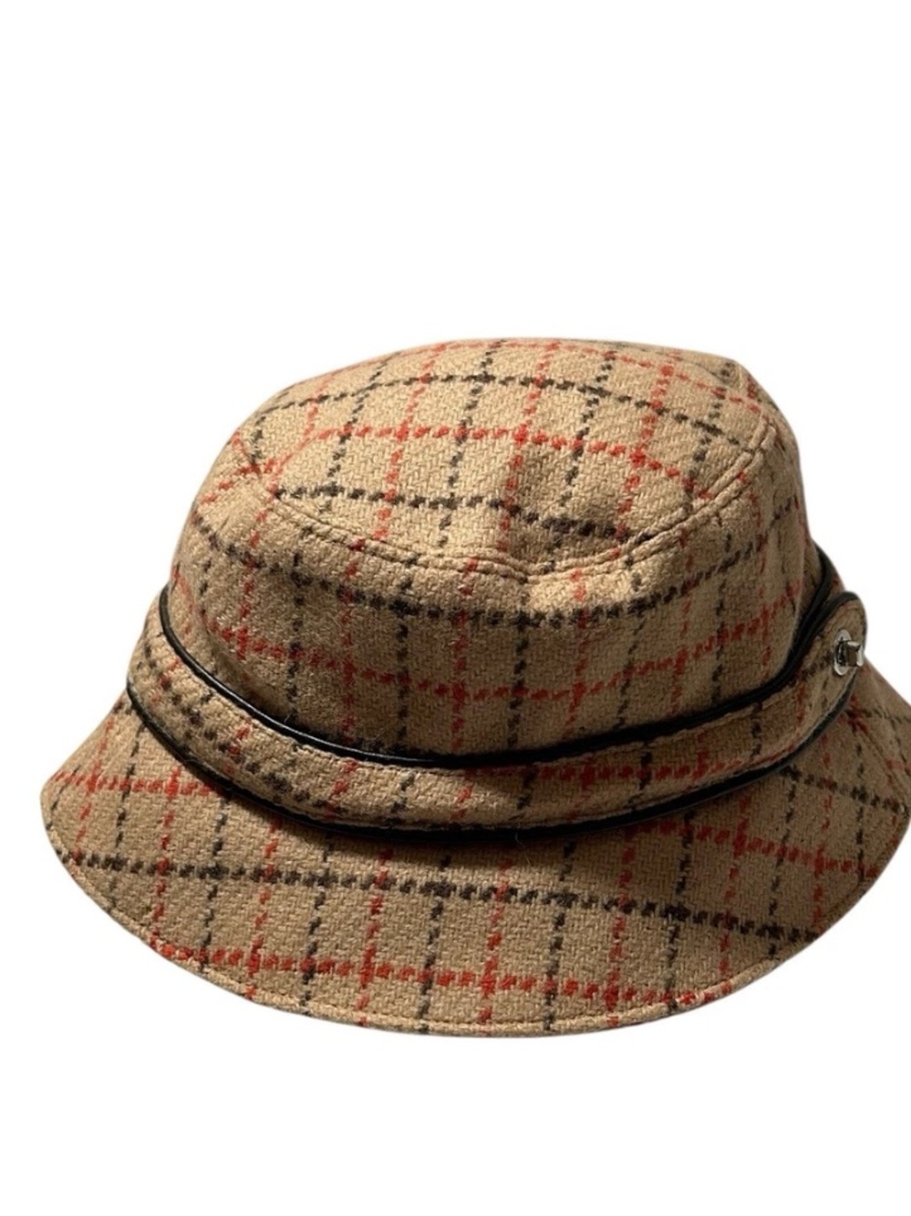 Coach Plaid Bucket Hat in Tan with Red and Brown Accents⭐️✨100 wool - Picture 9 of 10